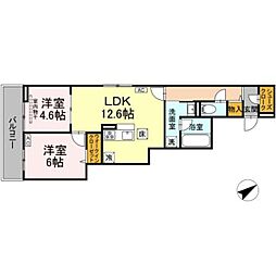 川崎市多摩区生田1丁目アパート 2LDKの間取図画像