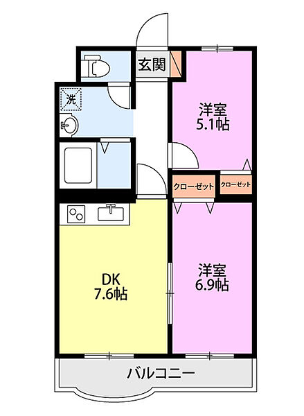 コンコース堀之内 201｜新潟県新潟市中央区堀之内南１丁目(賃貸マンション2DK・2階・46.39㎡)の写真 その2