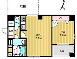 ツワイザ笹塚 2階1LDKの間取り