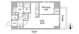 スカイグランデ新御徒町 1LDKの間取図画像