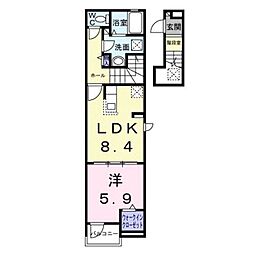 タウンハウス 2階1LDKの間取り