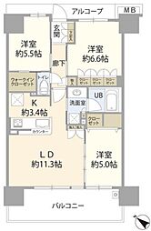 オークプレイス豊洲 2階3LDKの間取り