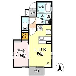 W.I.TパレスII 1階1LDKの間取り