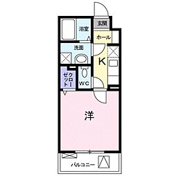 プレアデス城北 4階1Kの間取り