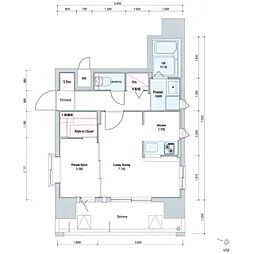 ネストピア西新2 1LDKの間取図画像