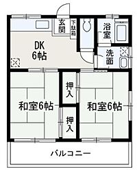 第二ハッピーハイツ小寺 2DKの間取図画像