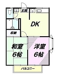 JR中央線 西八王子駅 徒歩15分の賃貸アパート 1階2LDKの間取り