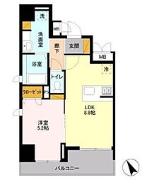 プラナス南八幡 2階1LDKの間取り