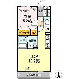 コルノリザイア 1LDKの間取図画像