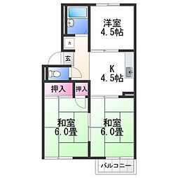 プレジール浜ノ宮 3DKの間取図画像