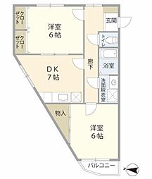 サニーヒルズ松原 2DKの間取図画像