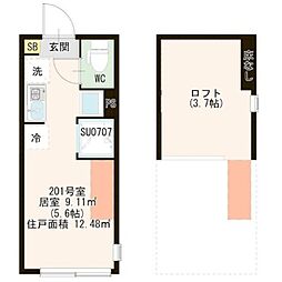 ハーモニーテラス中台 ワンルームの間取図画像