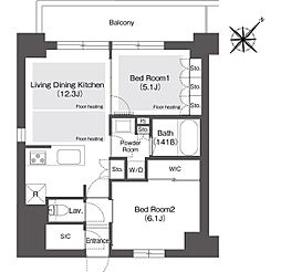 ミレーネ稲毛海岸 2LDKの間取図画像