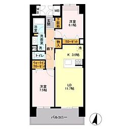 ロイヤルパークス若葉台 2LDKの間取図画像