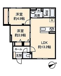 横浜市磯子区田中2丁目アパート 2LDKの間取図画像