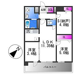 近鉄大阪線 長瀬駅 徒歩2分の賃貸マンション 9階3LDKの間取り