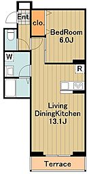 ディールーム松木B 1階1LDKの間取り