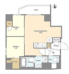 グランカーサ上野松が谷 2LDKの間取図画像