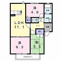 グリーンヴィラ中町A棟 3LDKの間取図画像