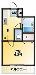 フローラルハイツ 1Kの間取図画像