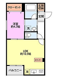 プリマヴェーラ 1LDKの間取図画像