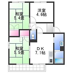 グランソレイユA棟 3DKの間取図画像