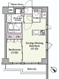 プラチナコート中目黒 1LDKの間取図画像