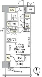 ザ・パークハビオ神楽坂レジデンスサウス 10階1LDKの間取り