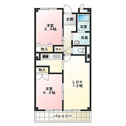 サニーグレイス 2LDKの間取図画像