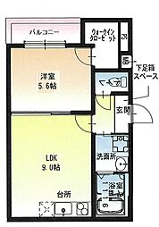 フジパレス岸部中 1LDKの間取図画像