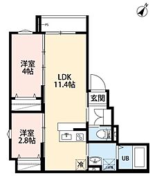 相模原市南区南台3丁目アパート 2LDKの間取図画像