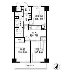 パークヒルズ鷺沼弐番館 3DKの間取図画像
