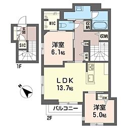 フォレクレール 102 1階2LDKの間取り