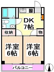 ラ・メゾン国分 2DKの間取図画像