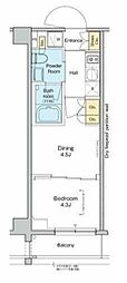 プラウドフラット品川大井町 1DKの間取図画像