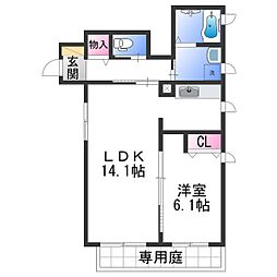 シャーメゾン黒田 1LDKの間取図画像