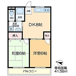 グランデ富士 2DKの間取図画像