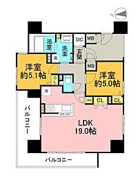 エスリード大津におの浜セントラル 2LDKの間取図画像