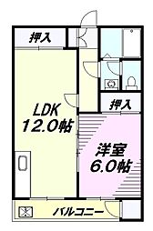 JR中央線 高尾駅 徒歩20分の賃貸マンション 2階1LDKの間取り