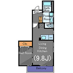 プティ　サリチェ 3階1LDKの間取り