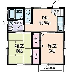アムス西小山 2階2DKの間取り