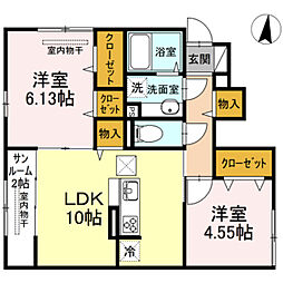 グレイスパール平和台 1階2LDKの間取り