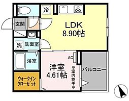 Polykatoikia N 3階1LDKの間取り