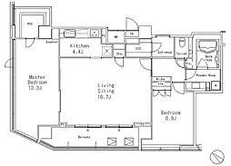 JR山手線 目黒駅 徒歩7分の賃貸マンション 21階2LDKの間取り