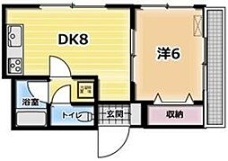 アドニス 1階1DKの間取り