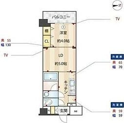京急本線 六郷土手駅 徒歩6分の賃貸マンション 2階1DKの間取り