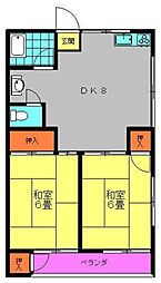 松尾アパート 2DKの間取図画像