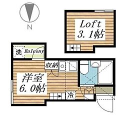 アーバンヒルズ椎名町 2階ワンルームの間取り
