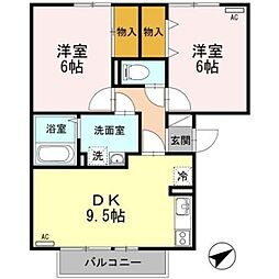リバーフォート阿賀A棟 2DKの間取図画像