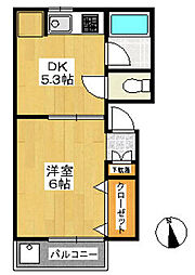 コーポことぶき 1DKの間取図画像